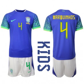 Brazil Marquinhos #4 Replica Away Stadium Kit for Kids World Cup 2022 Short Sleeve (+ pants)